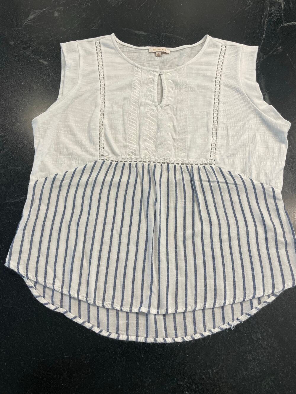 Skies are Blue sleeveless navy and white stripe tank top LG